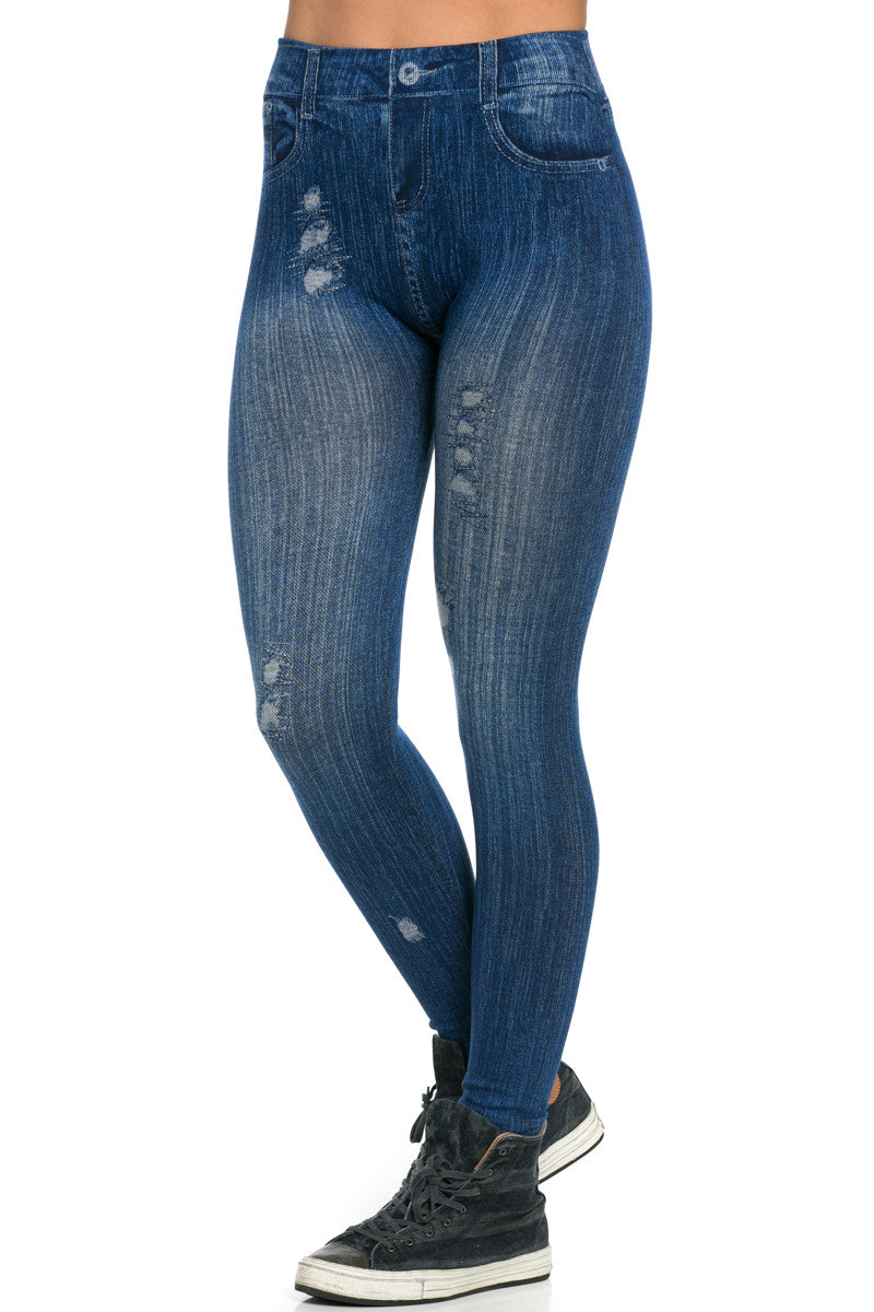 Denim Print Seamless Jeggings Blue | My 