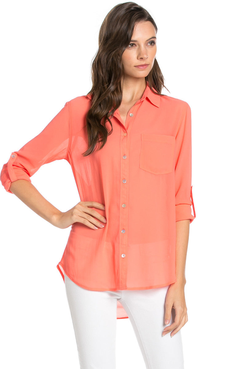 coral chiffon blouse