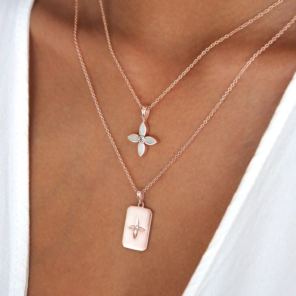 Murkani Dessert Flower Rectangle Necklace Rose Gold Plate