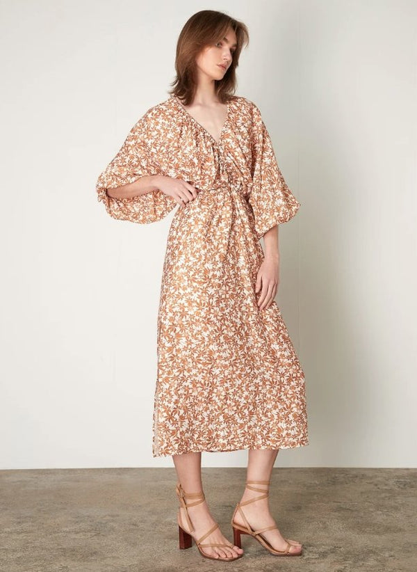 SIR. Antonia Beaded Midi Dress in Light Tan