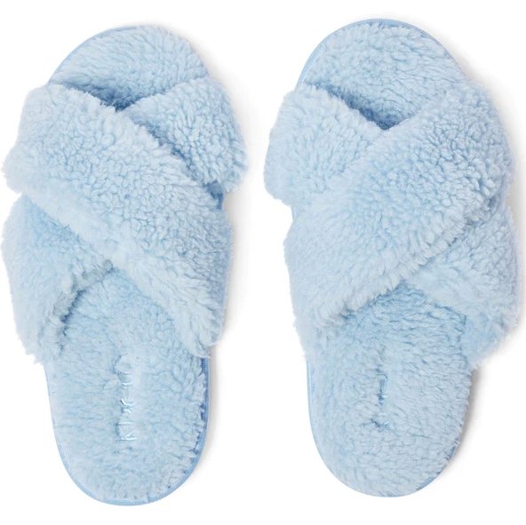 Kip & Co Egg Shell Blue Boucle Slippers