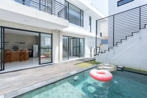 pool near glass doors