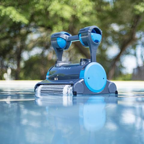 vacuuming the pool with a robot