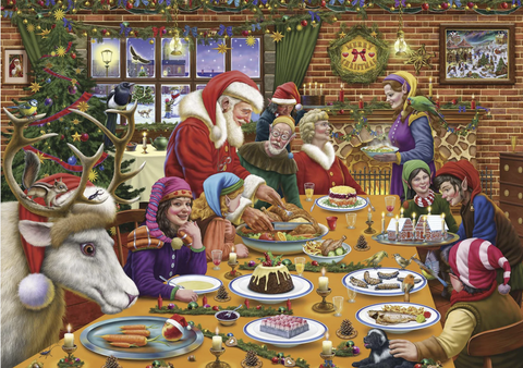 Christmas Dinner at Santa's workshop 1000 Piece Jigsaw Puzzle by Rudolf Farkas