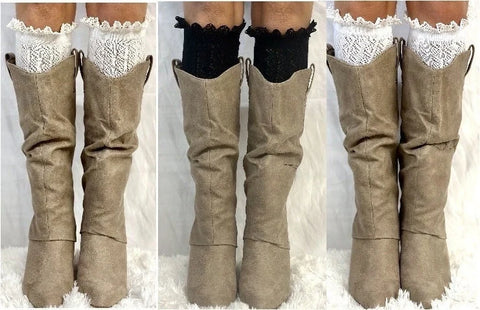 lolita tall crochet lace socks for cowboy boots - Catherine Cole Atelier