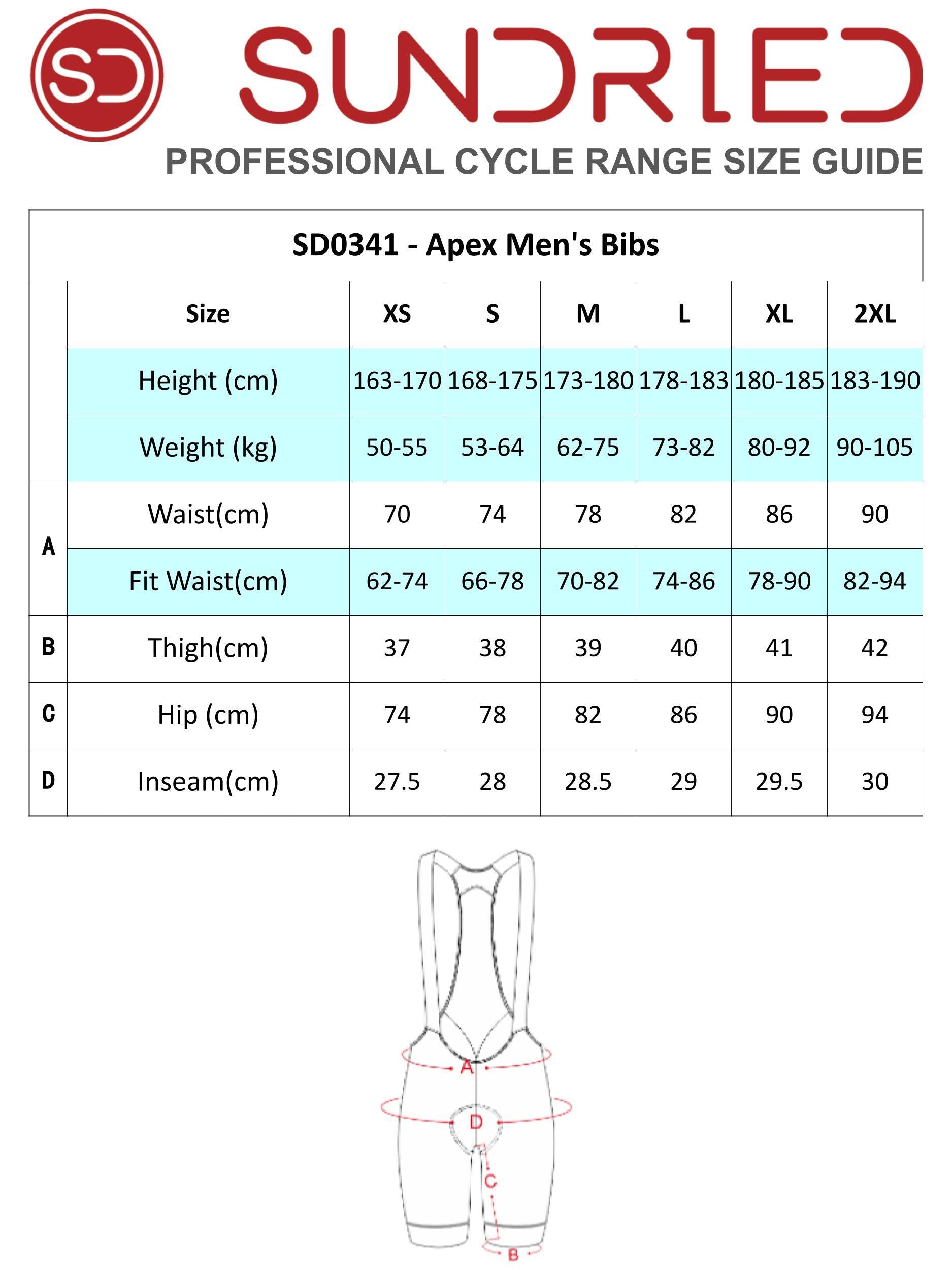 Apex Bib Shorts Size Guide