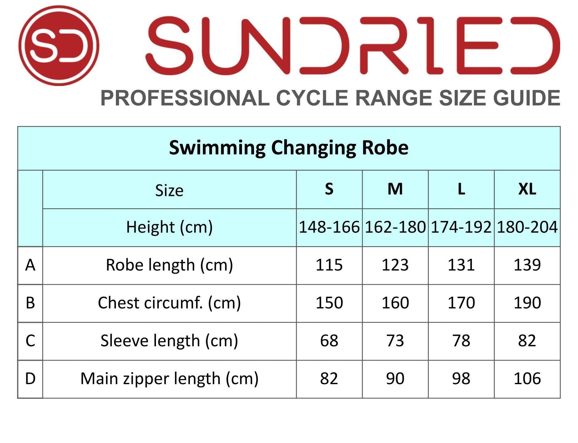 SD0417 Swimming Changing Robe Size Guide