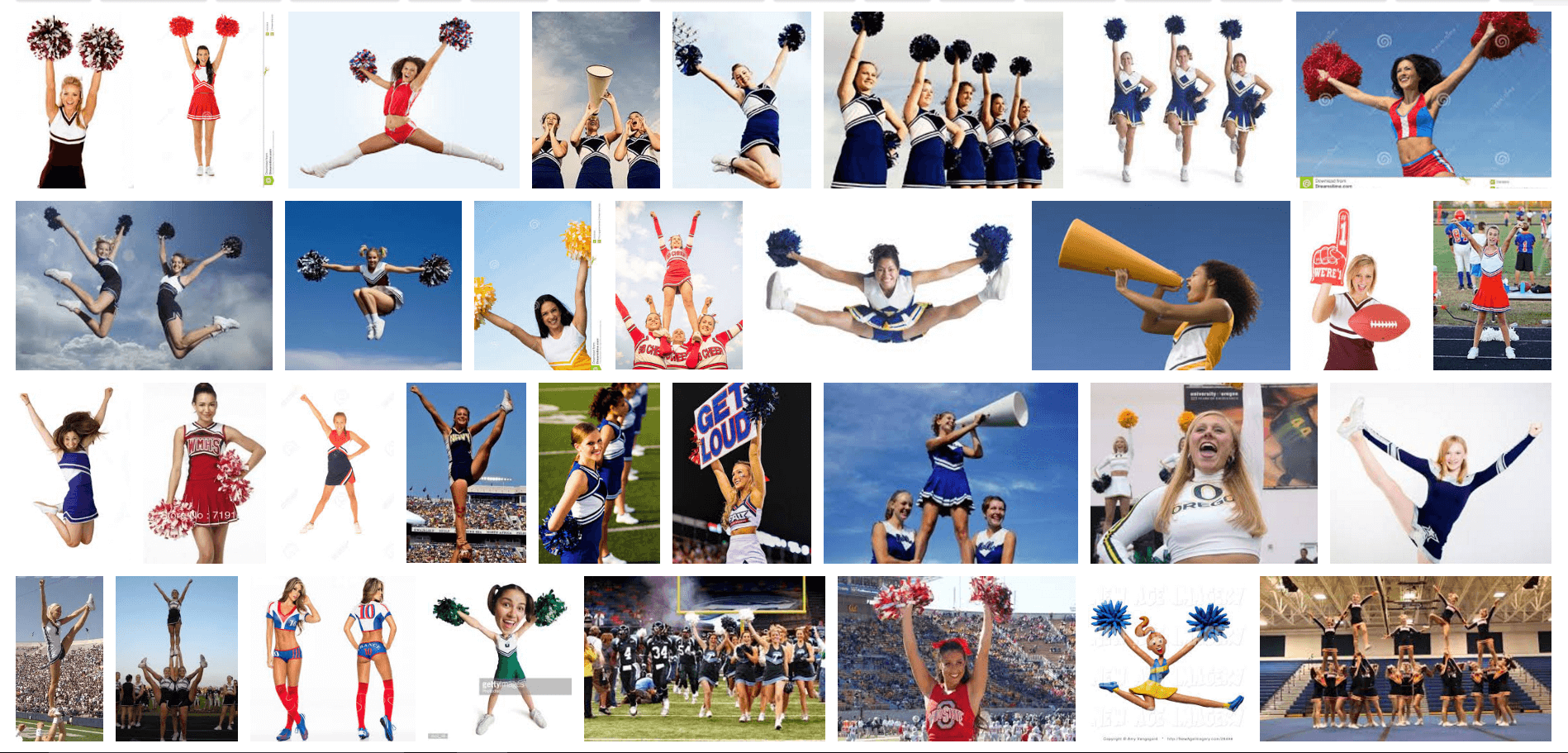 La Vie en Orange screenshot of Google Image Search results for "cheerleader cheering" taken on January 30, 2017.