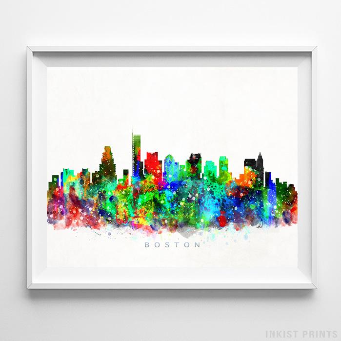 Boston Massachusetts Skyline Watercolor Print Artwork Posters Inkist Prints