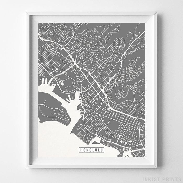 Street Map Of Honolulu Hawaii Honolulu, Hawaii Street Map Vertical Print – Inkist Prints