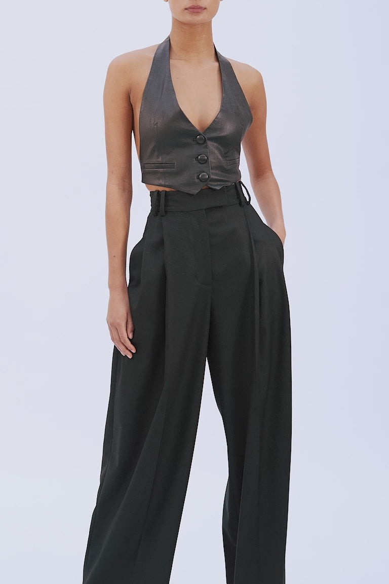 Leather Wide Leg Trousers - Black – BOA