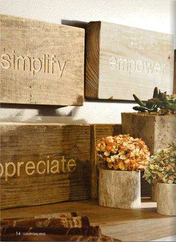 Susie Frazier's popular Mantra Blocks made from reclaimed wood