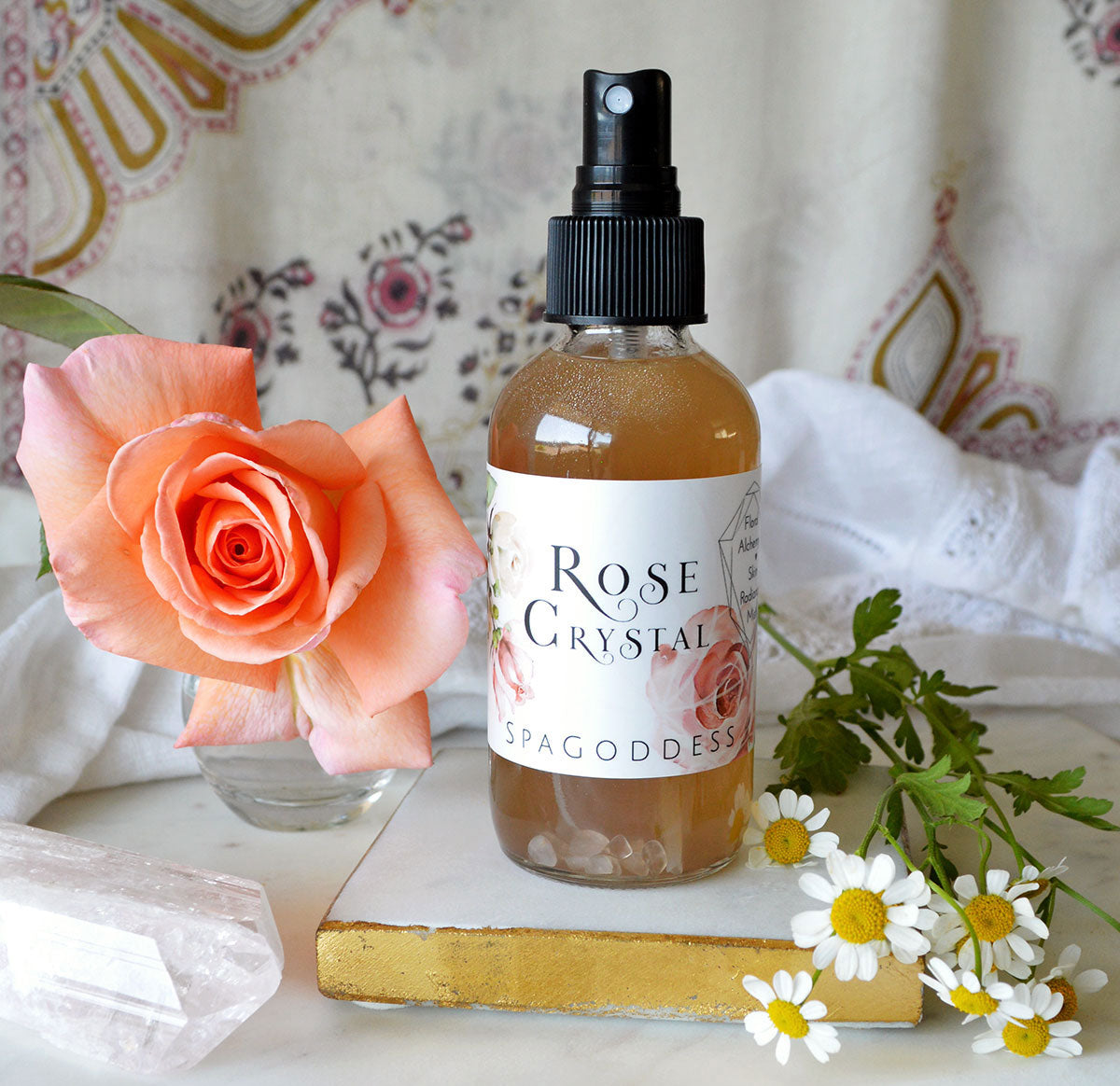 ROSE CRYSTAL HYDRATING RADIANCE MIST infused with Rose Quartz Crystals by SpaGoddess Apothecary