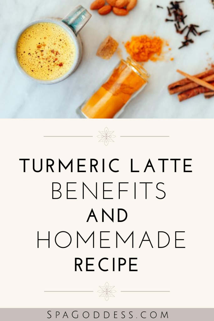 Turmeric Latte Benefits + A Homemade Recipe | Organic Skincare + Natural Beauty Tips - Visit our blog to learn the health benefits of turmeric + a recipe to make golden milk latte by SpaGoddess Apothecary | turmeric latte | golden milk | turmeric latte recipe | turmeric latte golden milk | turmeric latte benefits | easy turmeric latte | best turmeric latte | natural living tips | fresh turmeric latte | dairy free turmeric latte | golden milk recipe #turmericlatte #healthyliving #goldenmilk