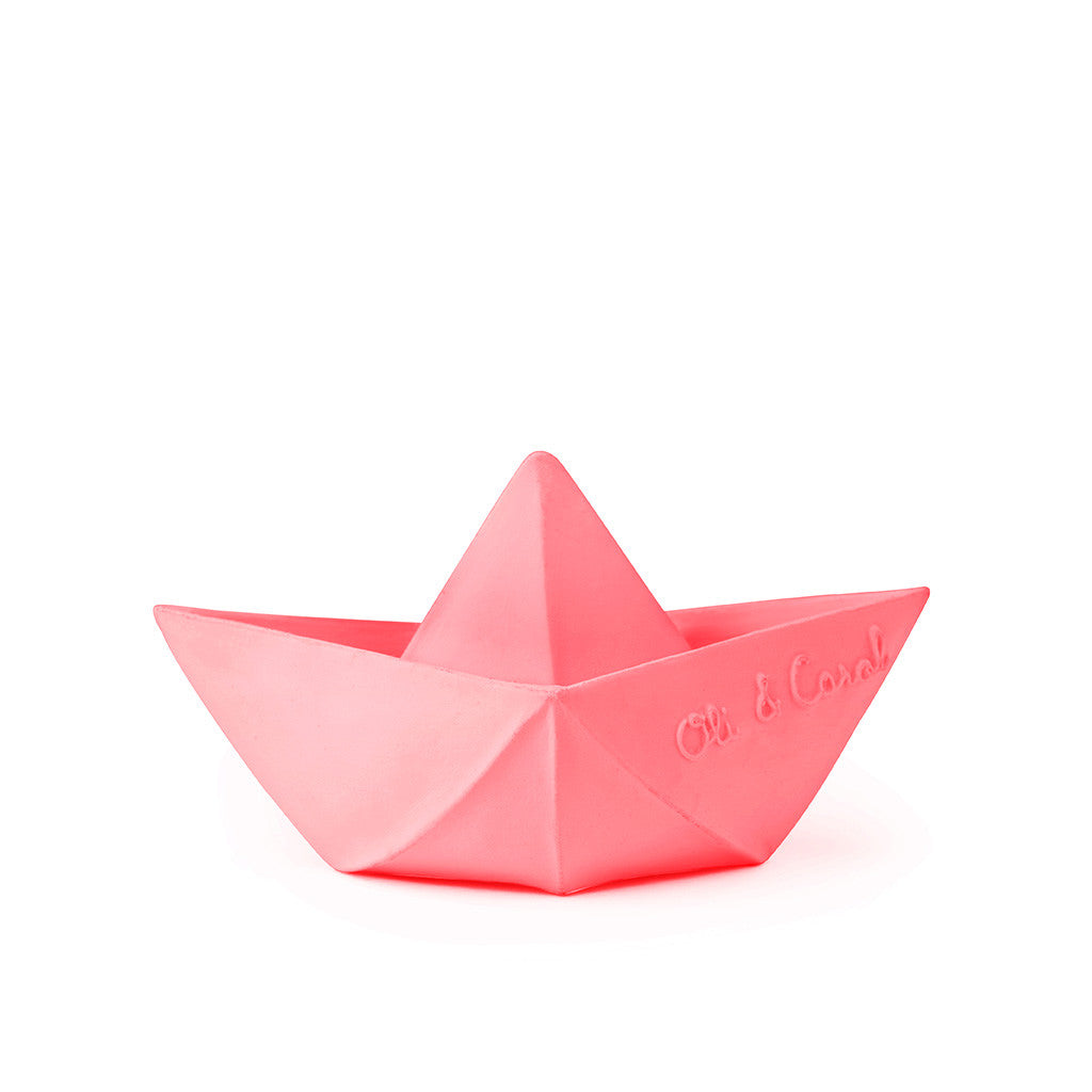Oli Carol Baby Kids Bath Toys Natural Latex Origami Boat Pink
