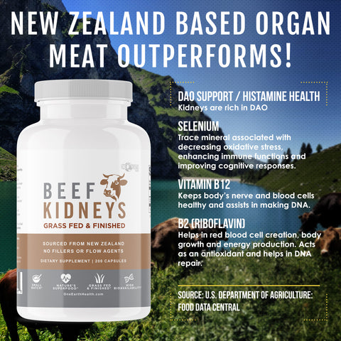 Beef organ supplement by One Earth Health, 100% grass-fed, New Zealand-based