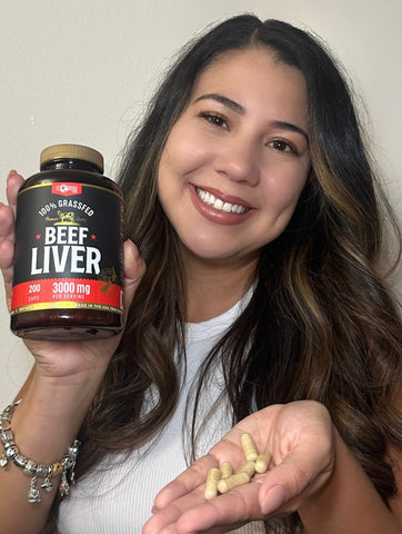 Influencer showing Beef liver supplement by One Earth Health