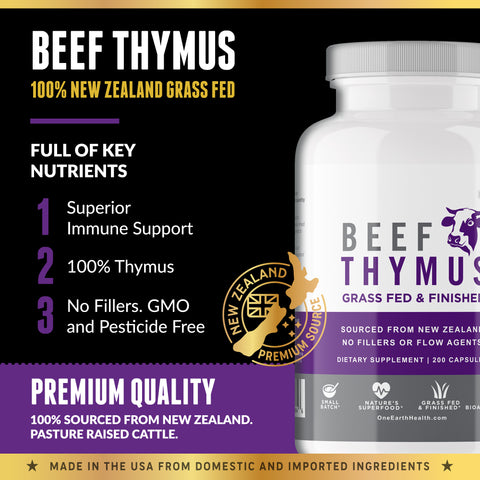 Beef thymus supplement in a bottle, full of iron and other key nutrients, no fillers, GMO, and pesticide-free