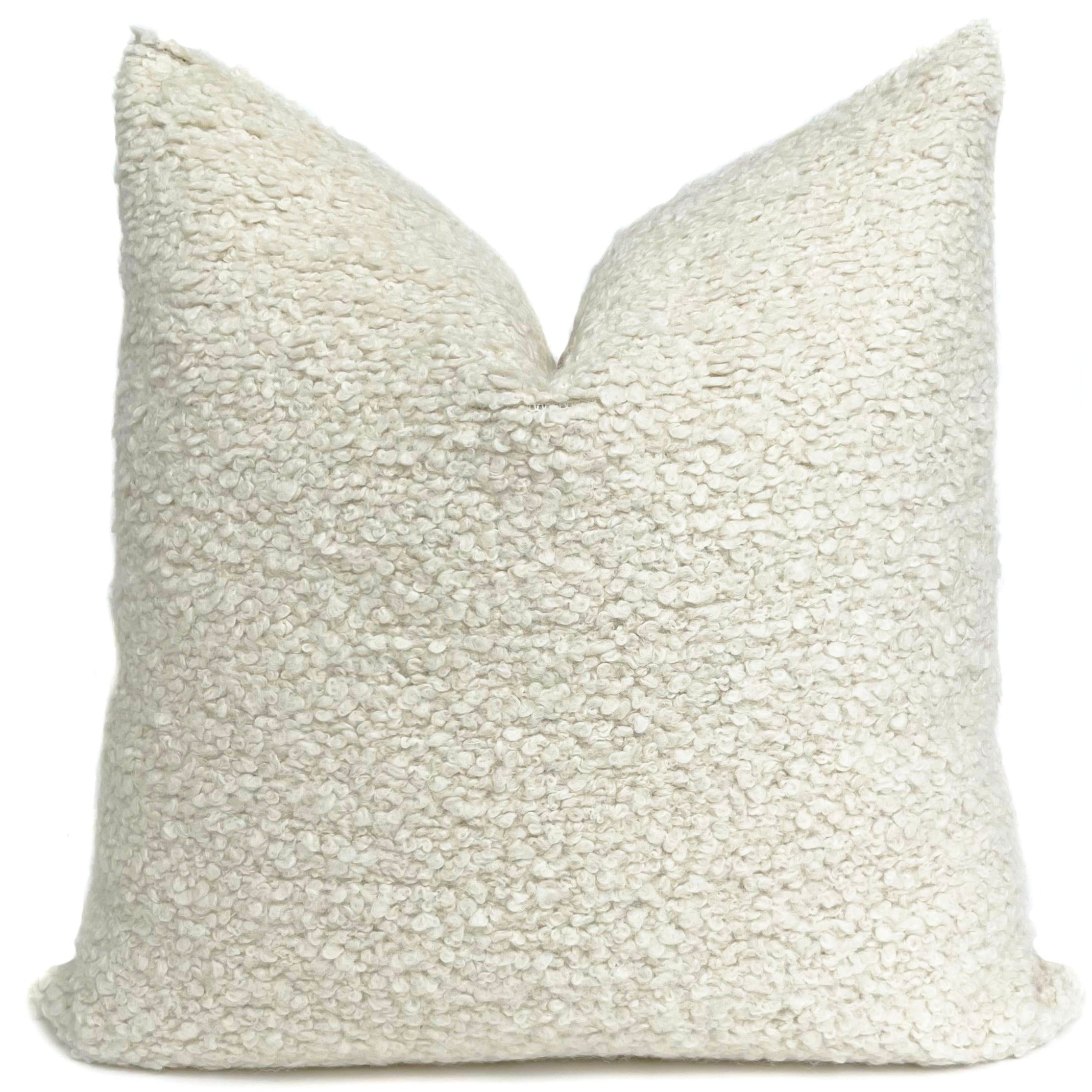 Off White Boucle Brown Faux Leather Throw Pillow Cover