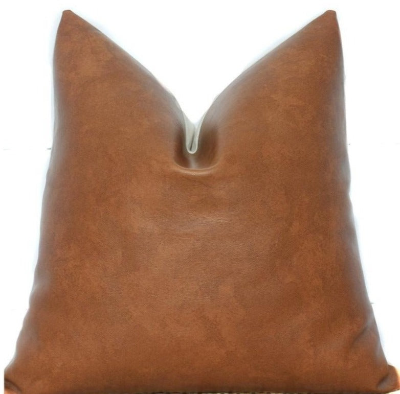 Faux Leather Pillows, Modern Design, Camel White | Hofdeco