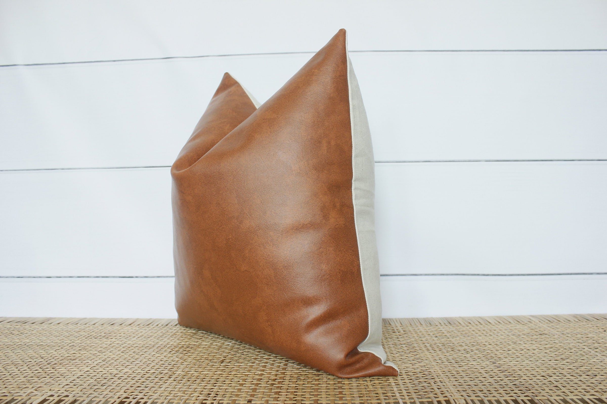 cognac leather pillow