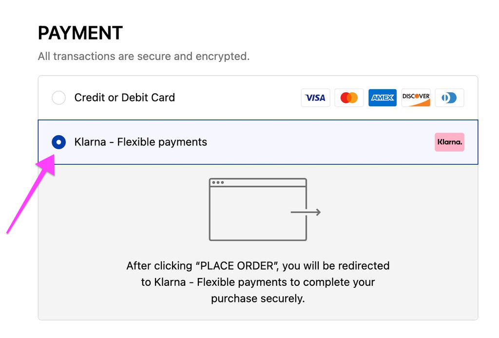 How to choose to apply for Klarna payments in the checkout.