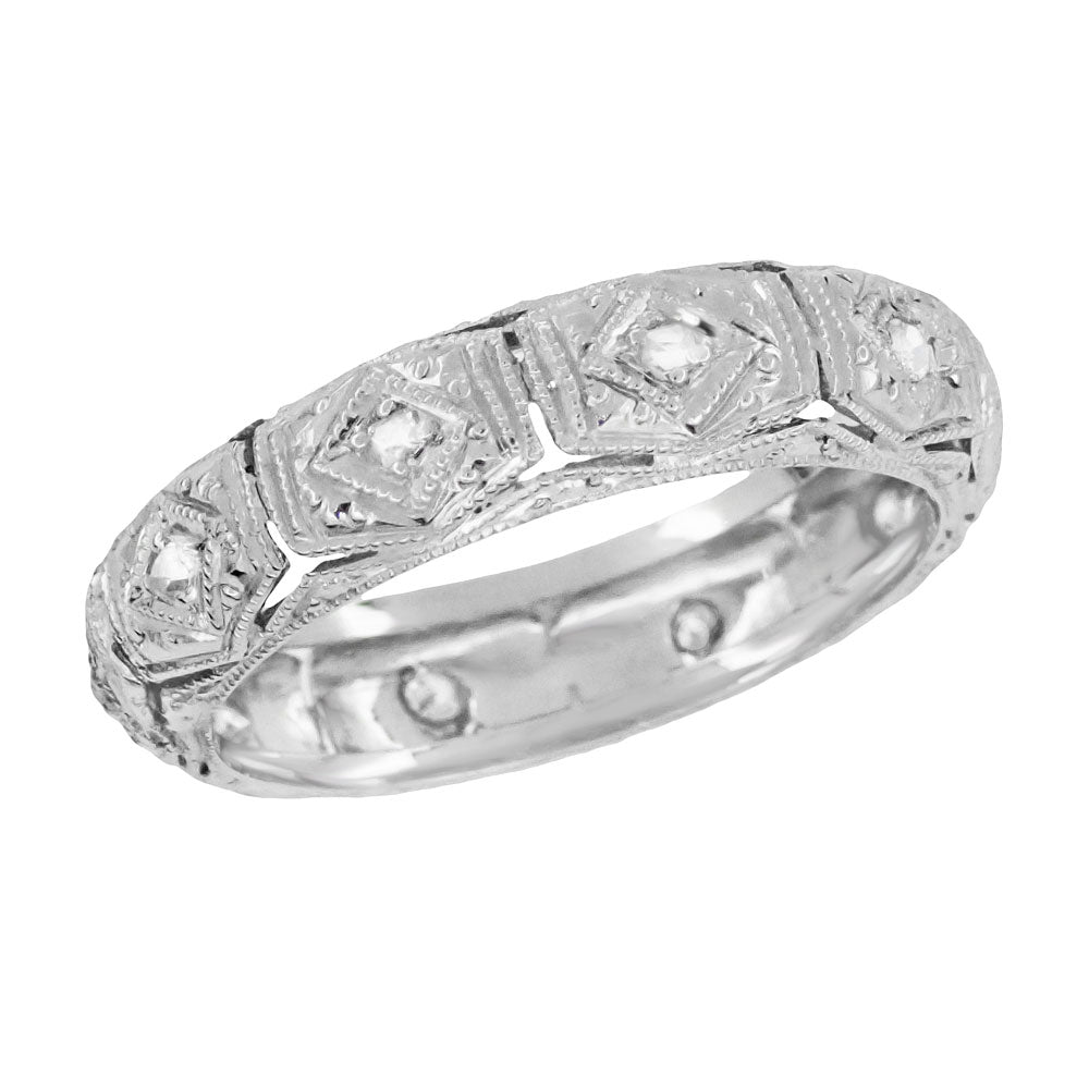 Art Deco Cheshire Filigree Vintage Diamond Wedding Band in Platinum