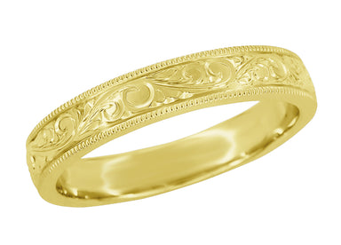 Art Deco 5mm Wide Yellow Gold Mens Floral Vintage Wedding Band ...