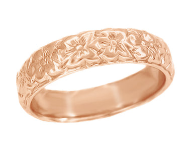 Tropical Flowers Art Deco Wide Wedding Band in 14 Karat Rose Gold