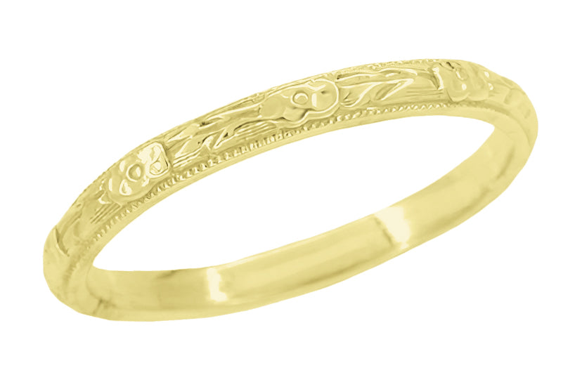 Edwardian Carved Roses & Leaves Yellow Gold Vintage Wedding Band - 14K ...