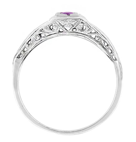 1920's Art Deco Filigree Windsails Antique Style Amethyst Ring in 14K White Gold