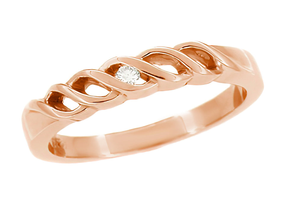 14 Karat Rose Gold Mid Century Modern Filigree Diamond Wedding Ring ...