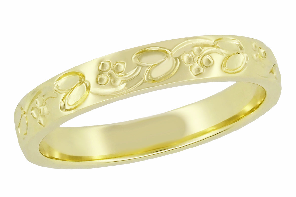 Yellow Gold Art Deco Engraved Flowers & Leaves Vintage Wedding Ring ...