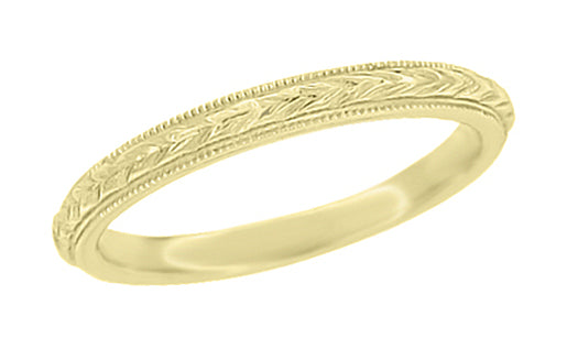Yellow Gold 4mm Art Deco Hand Carved Wheat Antique Wedding Ring - 14K ...