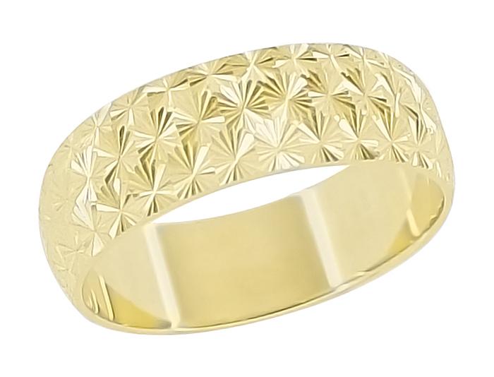 Retro Mid Century Modern Starburst Carved Wedding Band - Yellow Gold ...