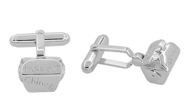 Chinese Take Out Box Cufflinks in Sterling Silver — Antique Jewelry Mall