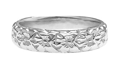 Art Deco Tropical Flowers Wedding Ring in xviii Karat White Gold - iv.7mm Wide