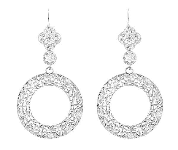 Circle of Love Art Deco Sterling Silver Drop Dangle Filigree Earrings ...