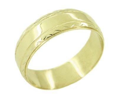 Estate Men's Edge Engraved Wedding Band Ring in 14 Karat Gold