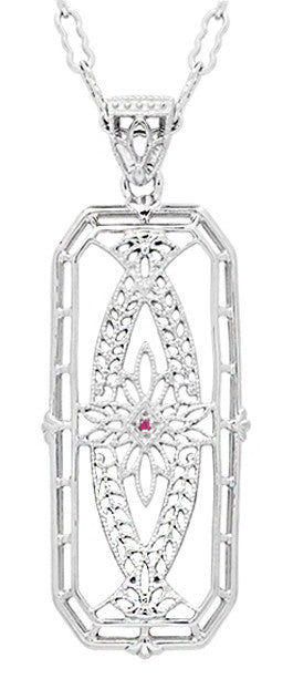 Fine art Deco Filigree Ichthys Fish Ruby Pendant - Sterling Argent Vintage Necklace Design