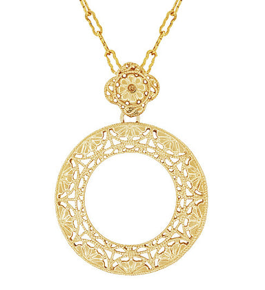 Art Deco Eternal Circumvolve of Love Filigree Pendant Necklace in Sterling Silver with Yellow Gold Vermeil