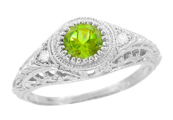 Oval Peridot Filigree Edwardian Engagement Ring in 14 Karat White Gold ...