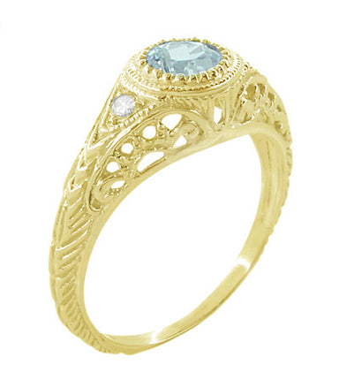 Yellow Gold Art Deco 1.25 Ct Aquamarine Engraved Vintage Filigree ...