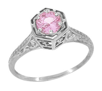 Art Deco Antique Pink Sapphire Filigree Engagement Ring in White Gold ...