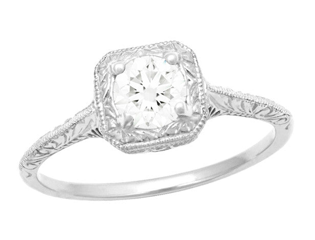 Filigree Scrolls Engraved 1/3 Carat Art Deco Vintage Diamond Engagement Ring in Platinum