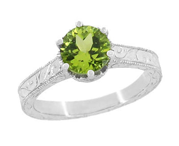 Oval Peridot Filigree Edwardian Engagement Ring in 14 Karat White Gold ...