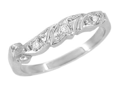 1950'south Retro Moderne Scroll Wave Diamond Wedding ceremony Ring in 14 Karat White Gold