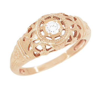 1930s Art Deco Rose Gold Low Profile Diamond Engagement Ring | Vintage