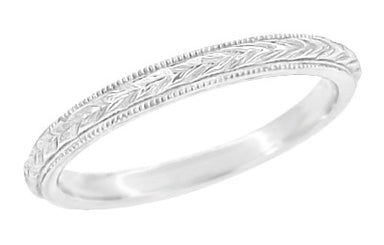 Art Deco Manus Engraved Wheat Millgrain Wedding Band in White Gold - ii.5mm Wide