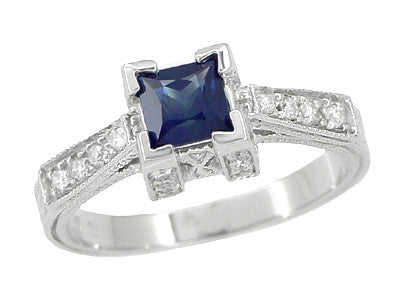 Art Deco 1/2 Carat Princess Cut Square Sapphire & Diamond Platinum ...